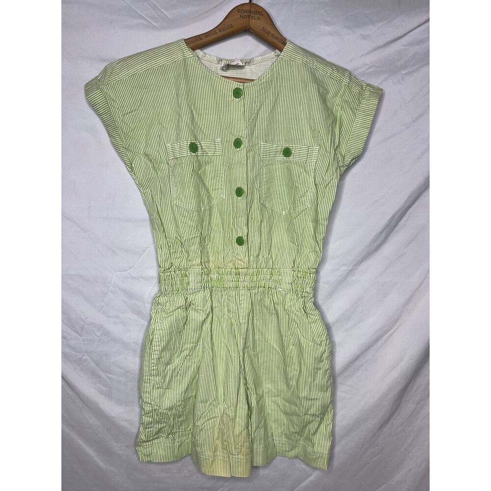 Evita Sport Romper Pockets Stripes Cotton Juniors Size XS Small Button Up 70s